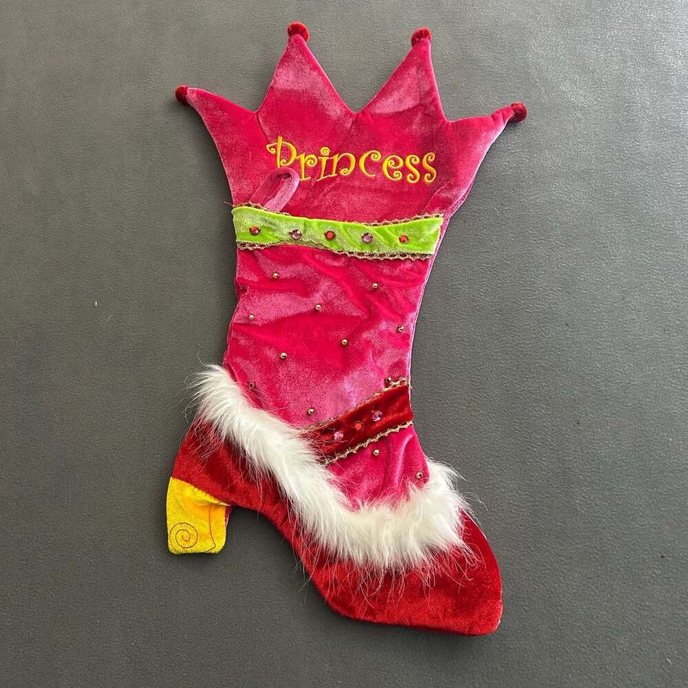 Dan Dee Princess Christmas Stocking Pink Red Velvet High Heel Boot